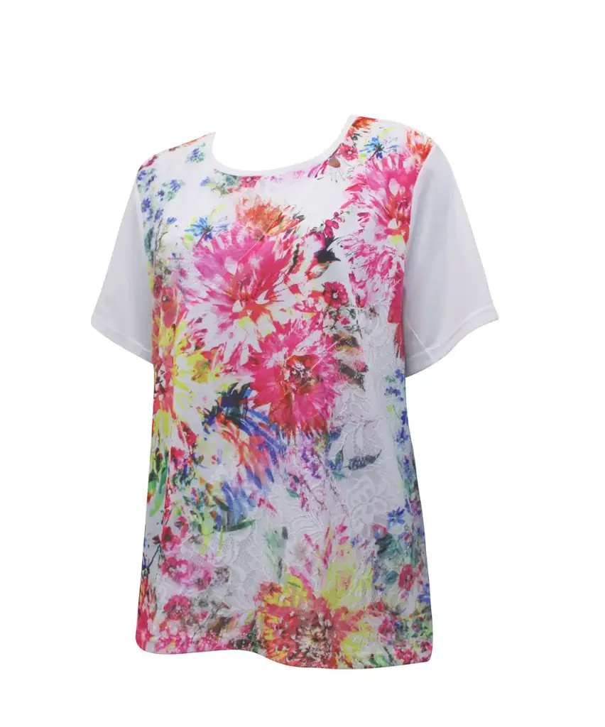 粉紅色花卉印花蕾絲上衣