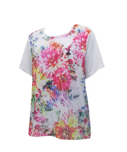 粉紅色花卉印花蕾絲上衣