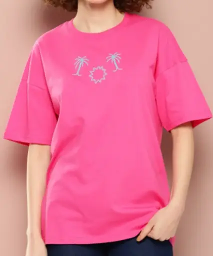 風暴降生 印花落肩寬鬆純棉T恤